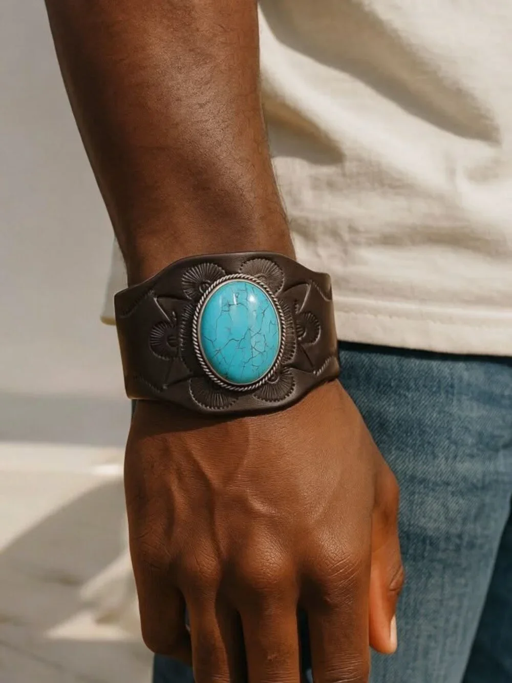 Black Leather Cuff Bracelet